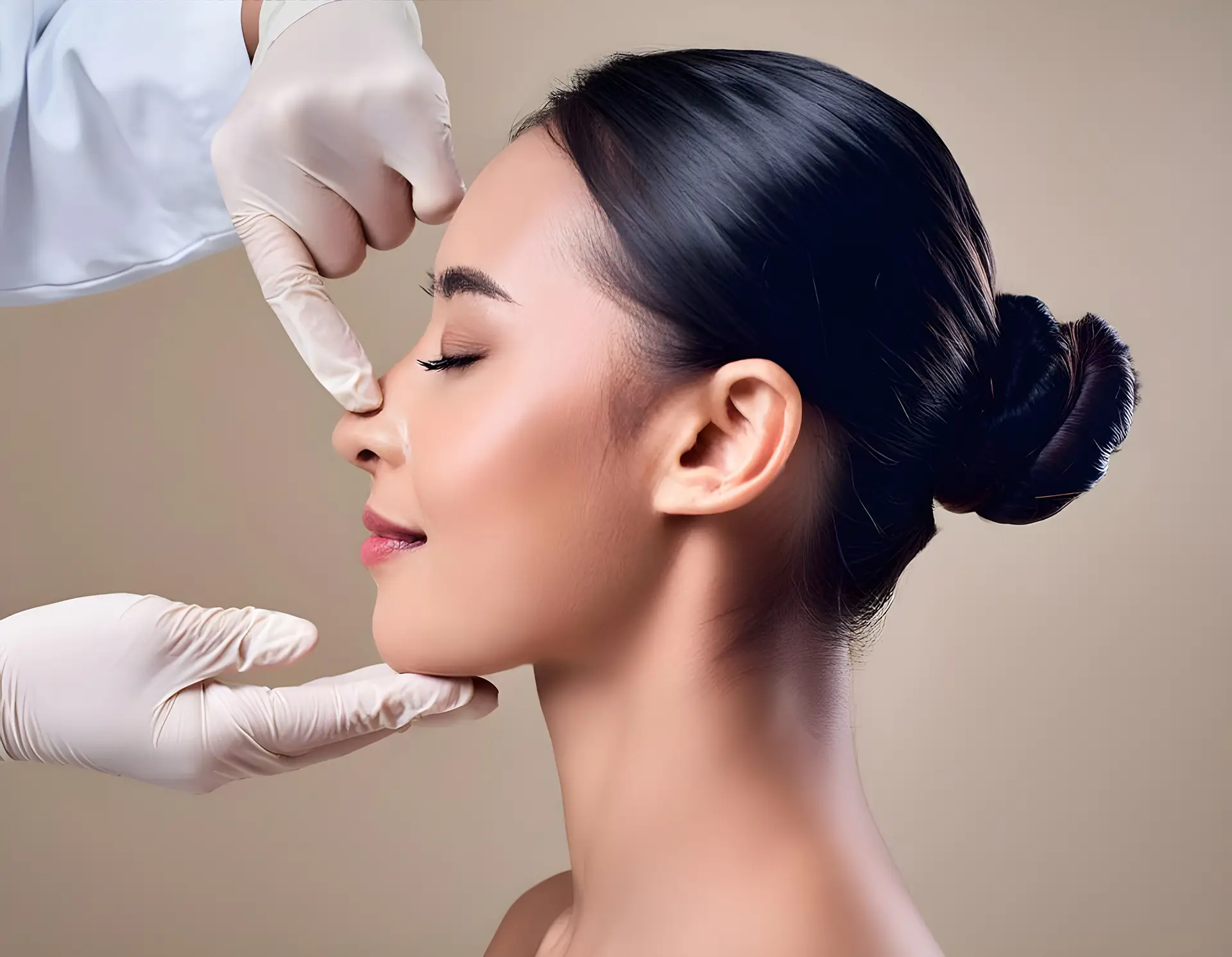 Close-up of an injection rhinoplasty procedure performed by a medical professional in Singapore.